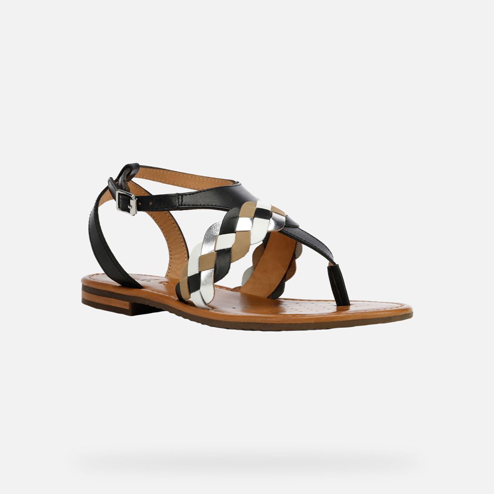 Geox Sandals Black/Silver Sozy - Geox Womens Shoes - BQIAUH563